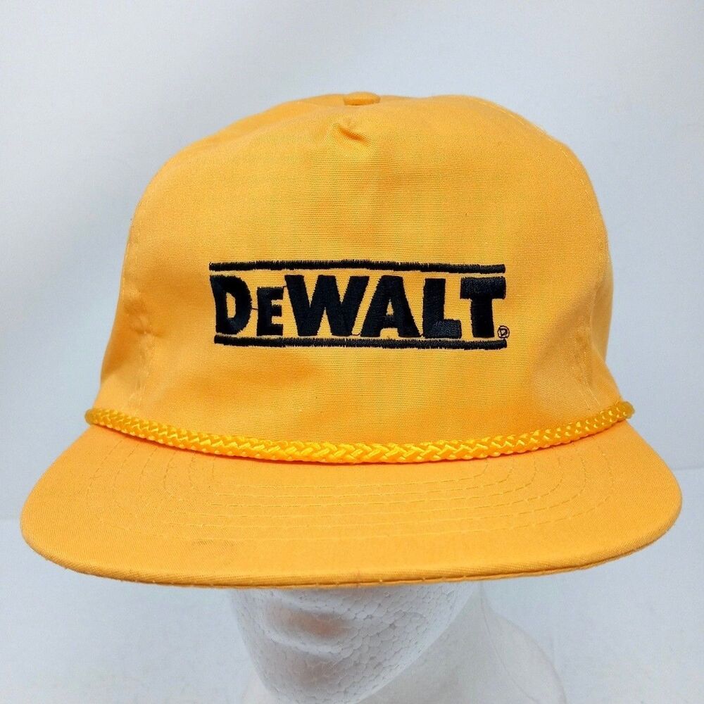 Vintage Dewalt Tools Adjustable Hat Cap Racing Yellow Rope - Picture 2 of 9